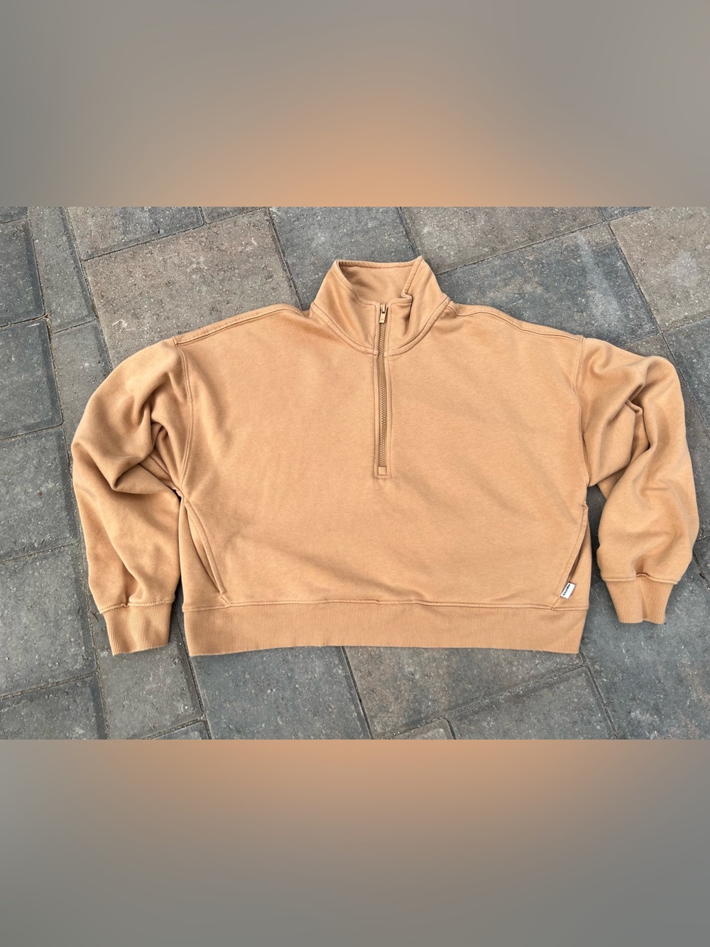 Fabletics Camel Tan Cropped Quarter-Zip Pullover Sweatshirt L